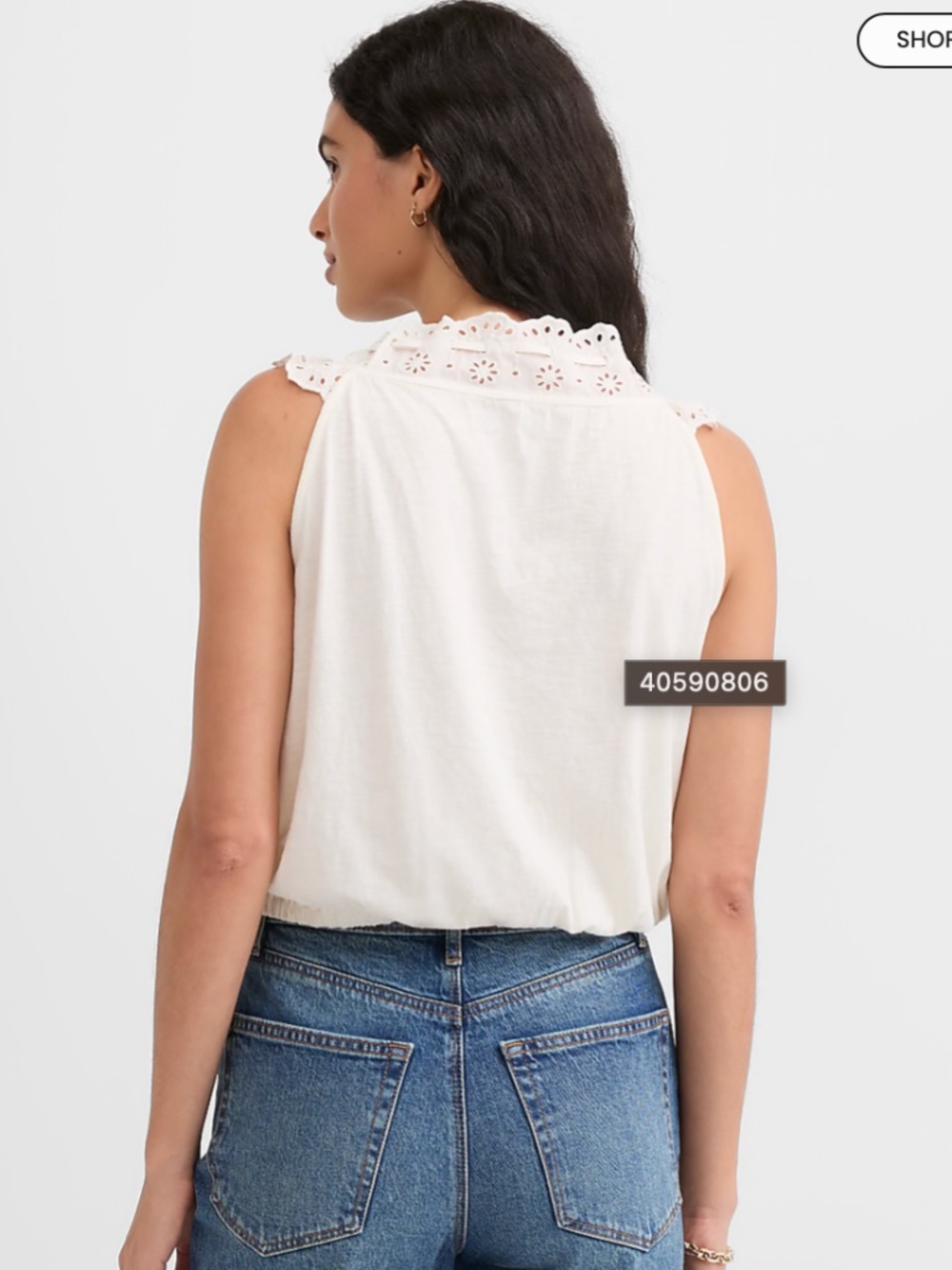 Loft Eyelet Ruffle Tie Neck Button Top - Picture 3 of 11